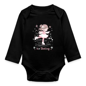 Magie du patinage sur glace : Fille sur la glace - Body Bébé bio manches longues - noir - Devant