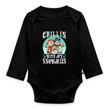 Chillin with my Snowmies - Organic Longsleeve Baby Bodysuit - black - Front