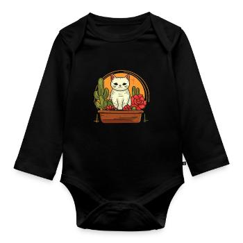 Katze - Baby Bio-Langarm-Body - Schwarz - Vorne