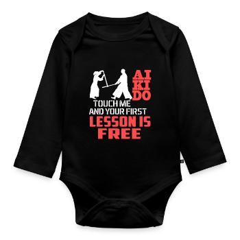 Aikido Aikido First Lesson Is Free - Organic Longsleeve Baby Bodysuit - black - Front
