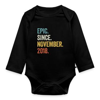 5e anniversaire 5 ans épique depuis novembre 2018 - Body Bébé bio manches longues - noir - Devant