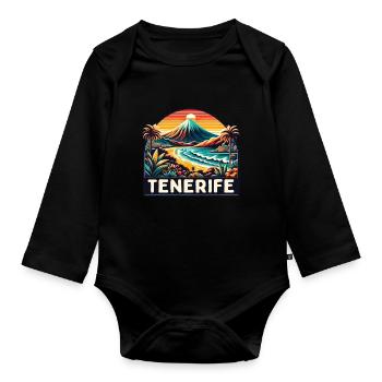 Teneriffa Spanien Vintage Urlaubssouvenir - Baby Bio-Langarm-Body - Schwarz - Vorne