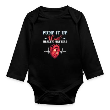 Healthy Heartbeat February Heart Awareness - Organic Longsleeve Baby Bodysuit - black - Front