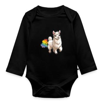 Lama Llama Lustig Regenbogenfurz - Baby Bio-Langarm-Body - Schwarz - Vorne