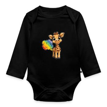 Giraffe Funny Rainbow Fart - Organic Longsleeve Baby Bodysuit - black - Front