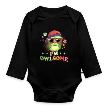 Eule Eulen I`m Owlsome - Baby Bio-Langarm-Body - Schwarz - Vorne