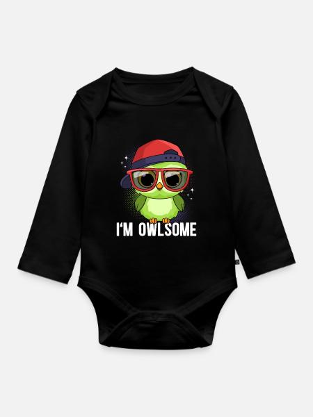 Eule Eulen I`m Owlsome - Baby Bio-Langarm-Body - Schwarz
