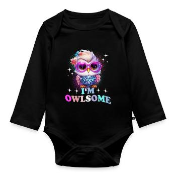 Eule Eulen I`m Owlsome - Baby Bio-Langarm-Body - Schwarz - Vorne