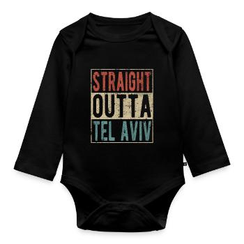 Straight outta Tel Aviv - Organic Longsleeve Baby Bodysuit - black - Front