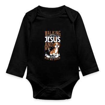 Jesus and Dog - Beagle - Organic Longsleeve Baby Bodysuit - black - Front