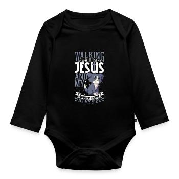 Jésus et le chien - Border Collie - Body Bébé bio manches longues - noir - Devant