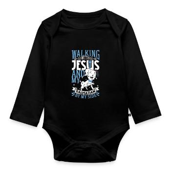 Jesus and Dog - Dalmatian - Organic Longsleeve Baby Bodysuit - black - Front