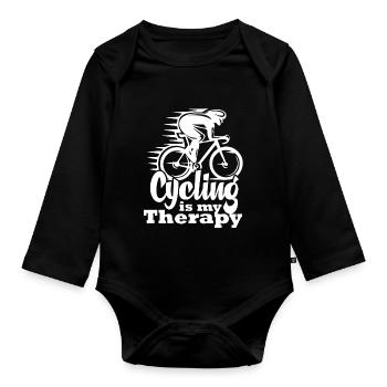 Cycling Cycling Is My Therapy - Organic Longsleeve Baby Bodysuit - black - Front