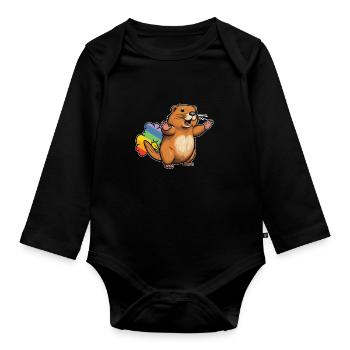 Castor Drôle Rainbow Pet - Body Bébé bio manches longues - noir - Devant