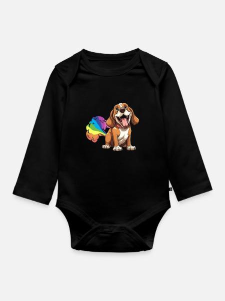 Beagle Lustig Regenbogenfurz - Baby Bio-Langarm-Body - Schwarz