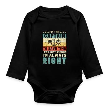 Bootskapitän Lustiger Bootssegelsee Boater - Baby Bio-Langarm-Body - Schwarz - Vorne