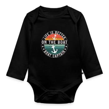 Boat Captain Funny Boat Sailing Lake Boater - Organic Longsleeve Baby Bodysuit - black - Front