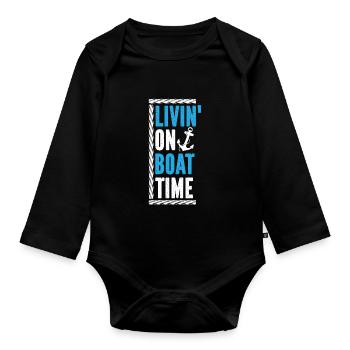 Bootskapitän Lustiger Bootssegelsee Boater - Baby Bio-Langarm-Body - Schwarz - Vorne