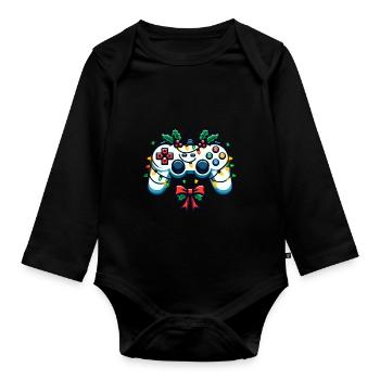 Festive Gamer Controller Holiday Gaming - Baby Bio-Langarm-Body - Schwarz - Vorne