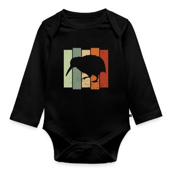 Kiwi Bird Retro Birdwatching Bird Watcher - Organic Longsleeve Baby Bodysuit - black - Front