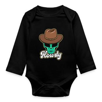 Howdy Alien Cowboy Space UFO Funny Western Rodeo - Baby Bio-Langarm-Body - Schwarz - Vorne