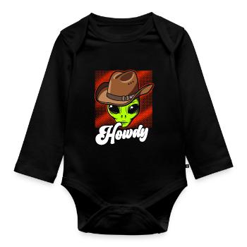 Howdy Alien Cowboy Space UFO Funny Western Rodeo - Baby Bio-Langarm-Body - Schwarz - Vorne