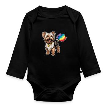 Yorkshire Terrier Drôle Rainbow Pet - Body Bébé bio manches longues - noir - Devant