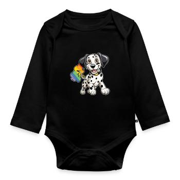 Dalmatian rainbow rainbow fart - Organic Longsleeve Baby Bodysuit - black - Front
