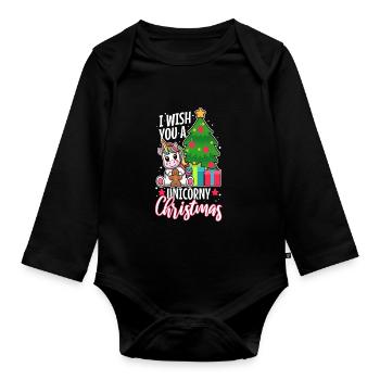 Je vous souhaite un Noël de Licorne - Body Bébé bio manches longues - noir - Devant