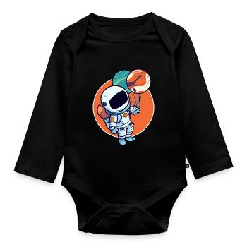 Astronaut Holding Planet Balloons Solar System - Organic Longsleeve Baby Bodysuit - black - Front