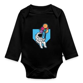 Astronaut Holding Planet Balloons Solar System - Organic Longsleeve Baby Bodysuit - black - Front