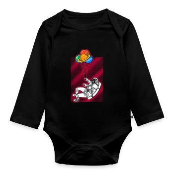 Astronaut Holding Planet Balloons Solar System - Organic Longsleeve Baby Bodysuit - black - Front