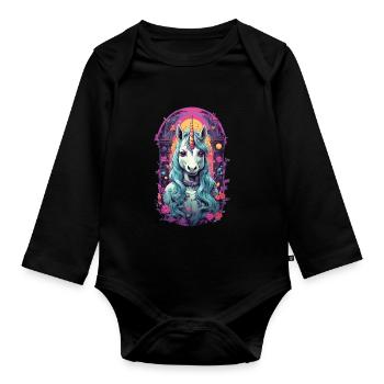 Pastel Gothic Kawaii Unicorn Streetwear Design - Organic Longsleeve Baby Bodysuit - black - Front