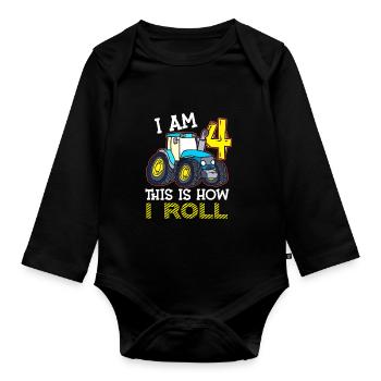 4e anniversaire drôle tracteur cadeau - Body Bébé bio manches longues - noir - Devant