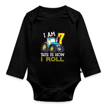 7e anniversaire drôle tracteur cadeau - Body Bébé bio manches longues - noir - Devant