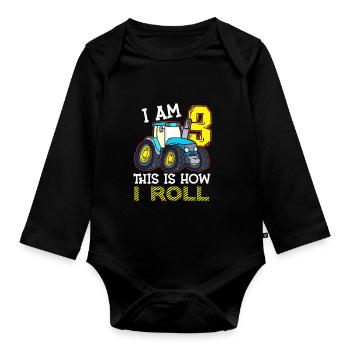3 cadeau drôle de tracteur d’anniversaire - Body Bébé bio manches longues - noir - Devant