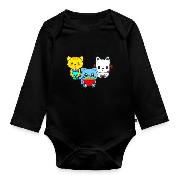 Chat Boba Thé Bubble Tea Gaming Gamer Ramen Anime - Body Bébé bio manches longues - noir - Devant
