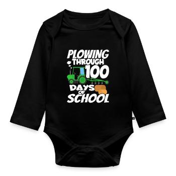 100. Tag Des Schul Traktorkostüms 100 Schultage - Baby Bio-Langarm-Body - Schwarz - Vorne