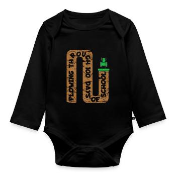 100. Tag Des Schul Traktorkostüms 100 Schultage - Baby Bio-Langarm-Body - Schwarz - Vorne