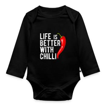 La vie est plus belle avec le piment pepperoni jalapeno schar - Body Bébé bio manches longues - noir - Devant