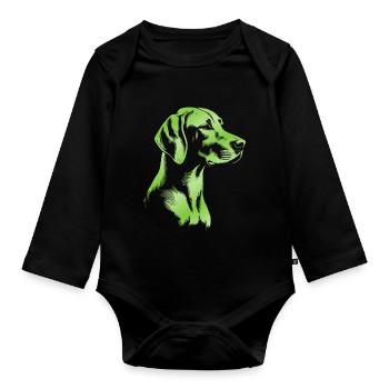 Magyar Vizsla Drawing Head Green - Organic Longsleeve Baby Bodysuit - black - Front