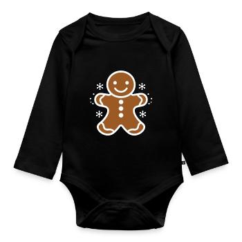 Gingerbread Man - Organic Longsleeve Baby Bodysuit - black - Front