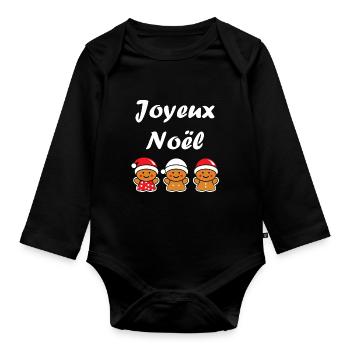 Joyeux noel pain d'épice - Body Bébé bio manches longues - noir - Devant