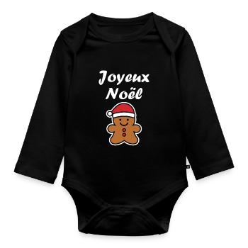Joyeux noel pain d'épice - Body Bébé bio manches longues - noir - Devant
