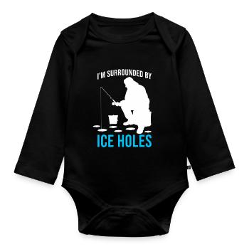 Entouré de trous de glace - Amateur de pêche sur glace - Body Bébé bio manches longues - noir - Devant