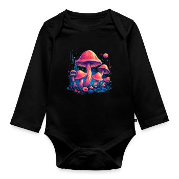 Mushroom | Fantasy Pilze Wald Natur Goa Festival - Baby Bio-Langarm-Body - Schwarz - Vorne