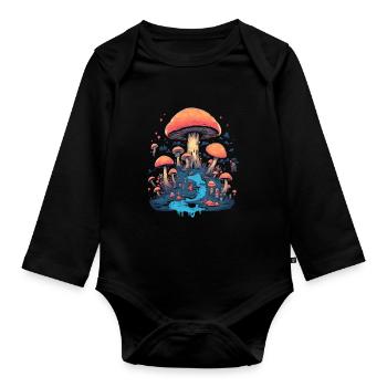 Fantasy Mushroom | Forest | Nature | Goa Festival - Organic Longsleeve Baby Bodysuit - black - Front