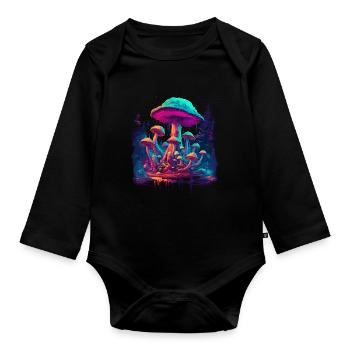 Mushroom | Fantasy Pilze Wald Natur Goa Festival - Baby Bio-Langarm-Body - Schwarz - Vorne