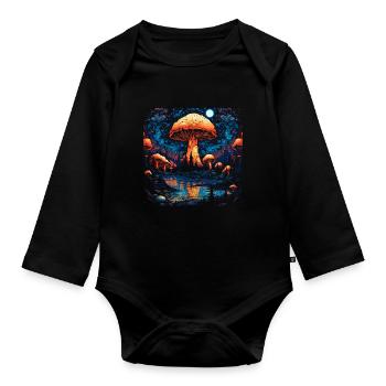 Mushroom | Fantasy Pilze Wald Natur Goa Festival - Baby Bio-Langarm-Body - Schwarz - Vorne