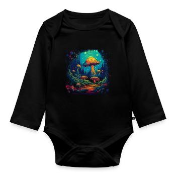 Fantasy Mushroom | Forest | Nature | Goa Festival - Organic Longsleeve Baby Bodysuit - black - Front